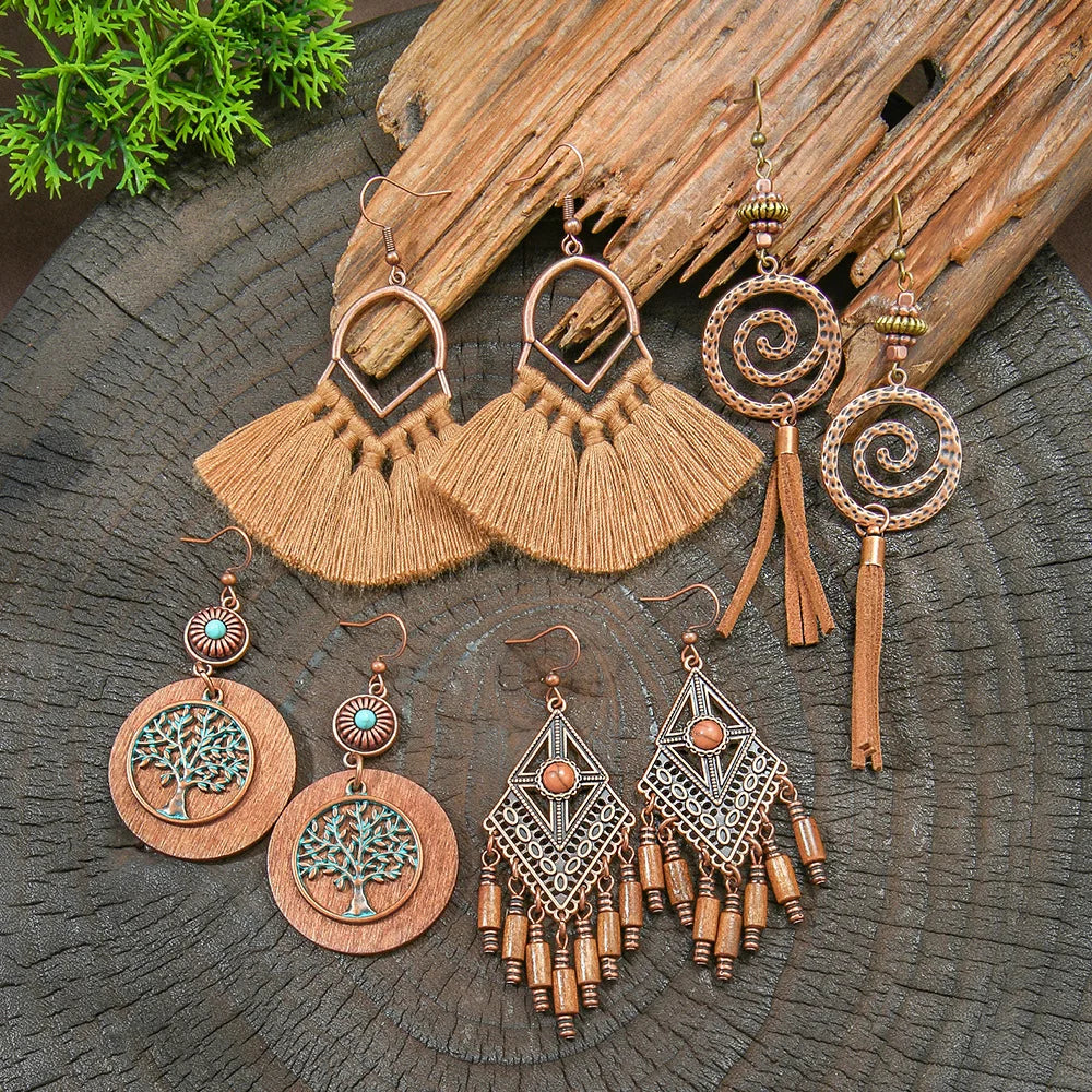 22 Styles Vintage Brown Earrings for Women Bohemian Ethnic Unique Geometric Dangle Earring Female Pendientes Bijoux