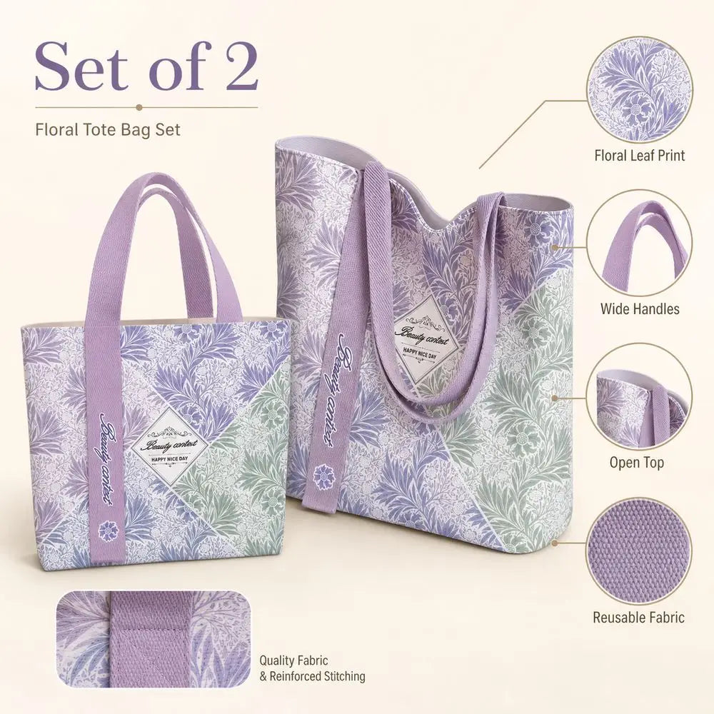 Purple & Green Botanical Canvas Tote | Two Sizes