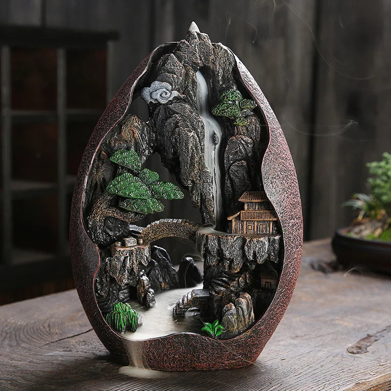 Mountain River Backflow Incense Burner – Resin Landscape Incense Holder