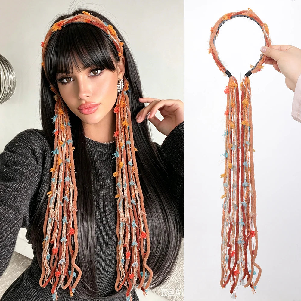 Boho Tibetan Tassel Hairband | Colorful Ethnic Ribbon Braid Hair Hoop