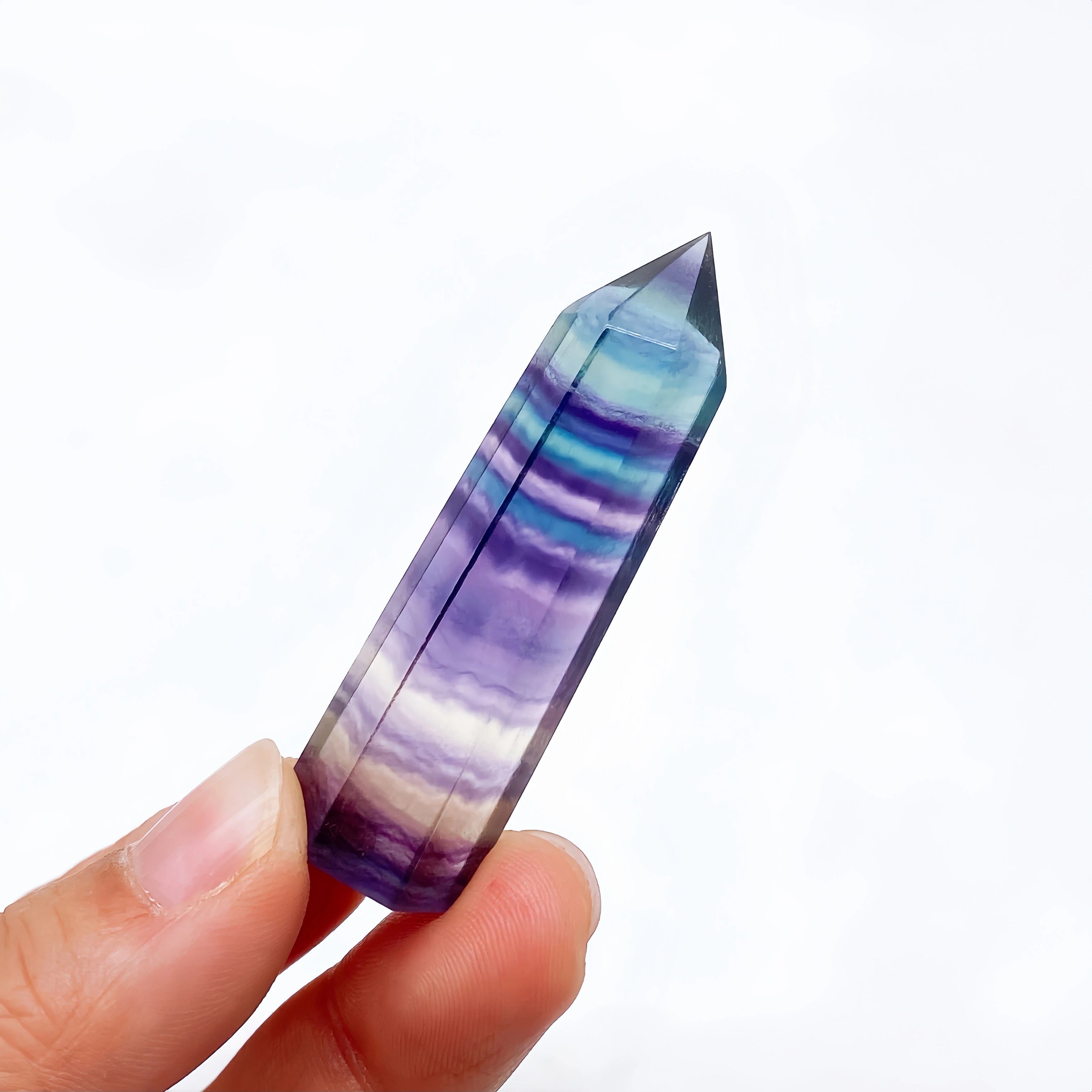 Natural Colorful Fluorite Crystal Tower — Rainbow Healing Stone Hexagonal Wand Point
