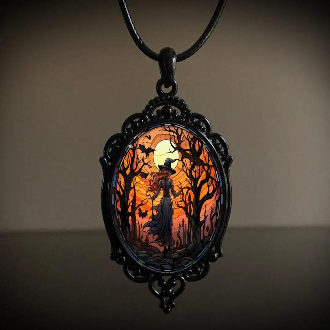Gothic Crow, Cross & Witch Pendant Necklace