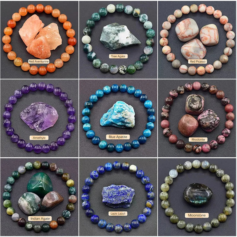 Natural Gemstone Beaded Bracelet — Healing Crystal Stretch Bracelet