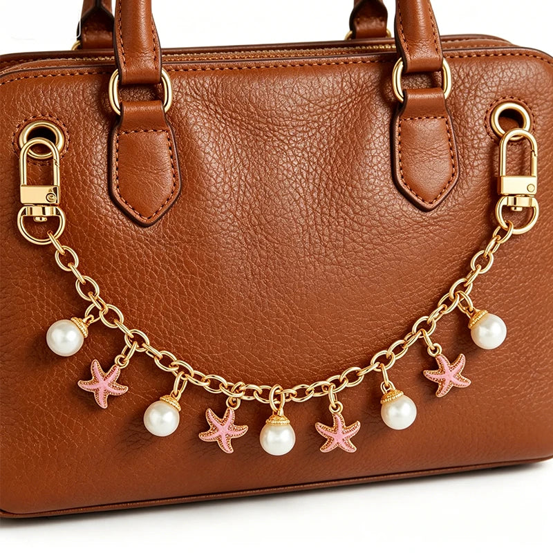 Boho Sea Star & Shell Pearl Bag Charm – Summer Handbag & Keychain Pendant