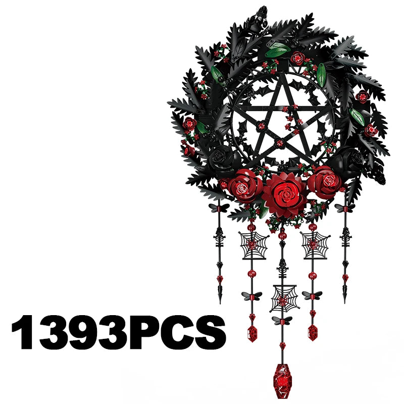 Gothic Rose Dream Catcher Building Block Set — Botanical Brick Art for Home Decor