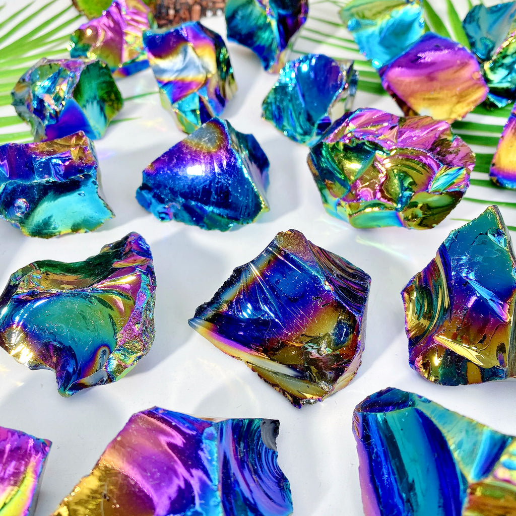Rainbow Angel Aura Obsidian Crystal Raw Stone