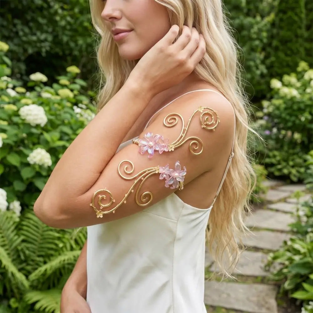 Hollow Iris Flower Arm Cuff | Vintage Floral Bracelet | Boho Festival Jewelry