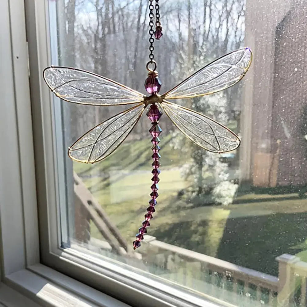 Golden Dragonfly Crystal Suncatcher Wind Chime Pendant