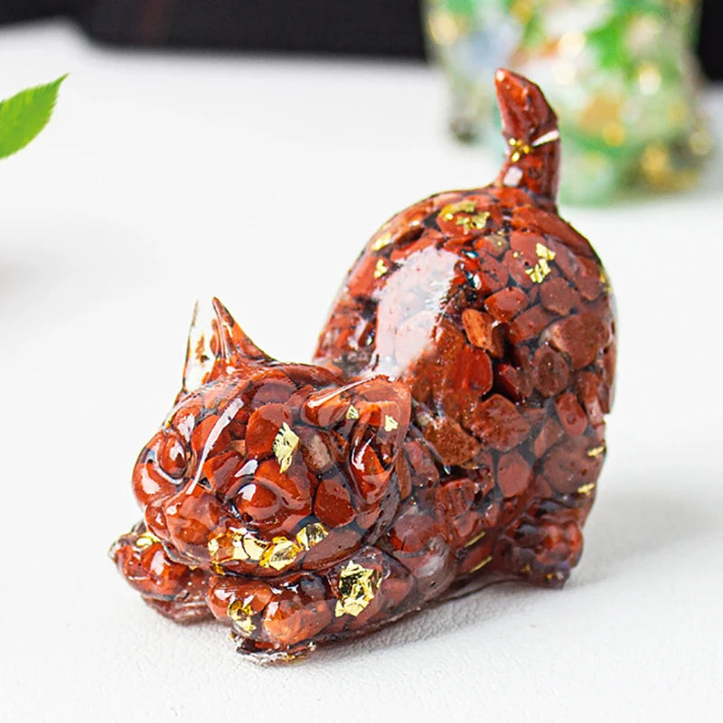 Natural Crystal Cat Figurine — Stone Sculpture Desktop Décor