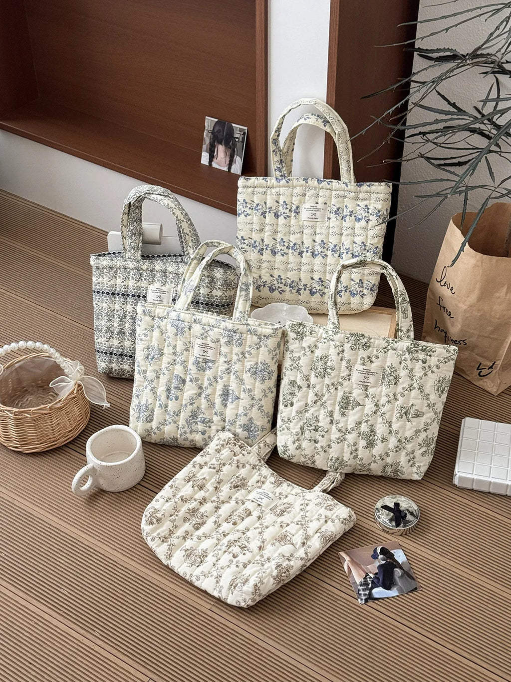 Quilted Cotton Flower Tote Bag | Boho Lunch & Shoulder Bag for Women