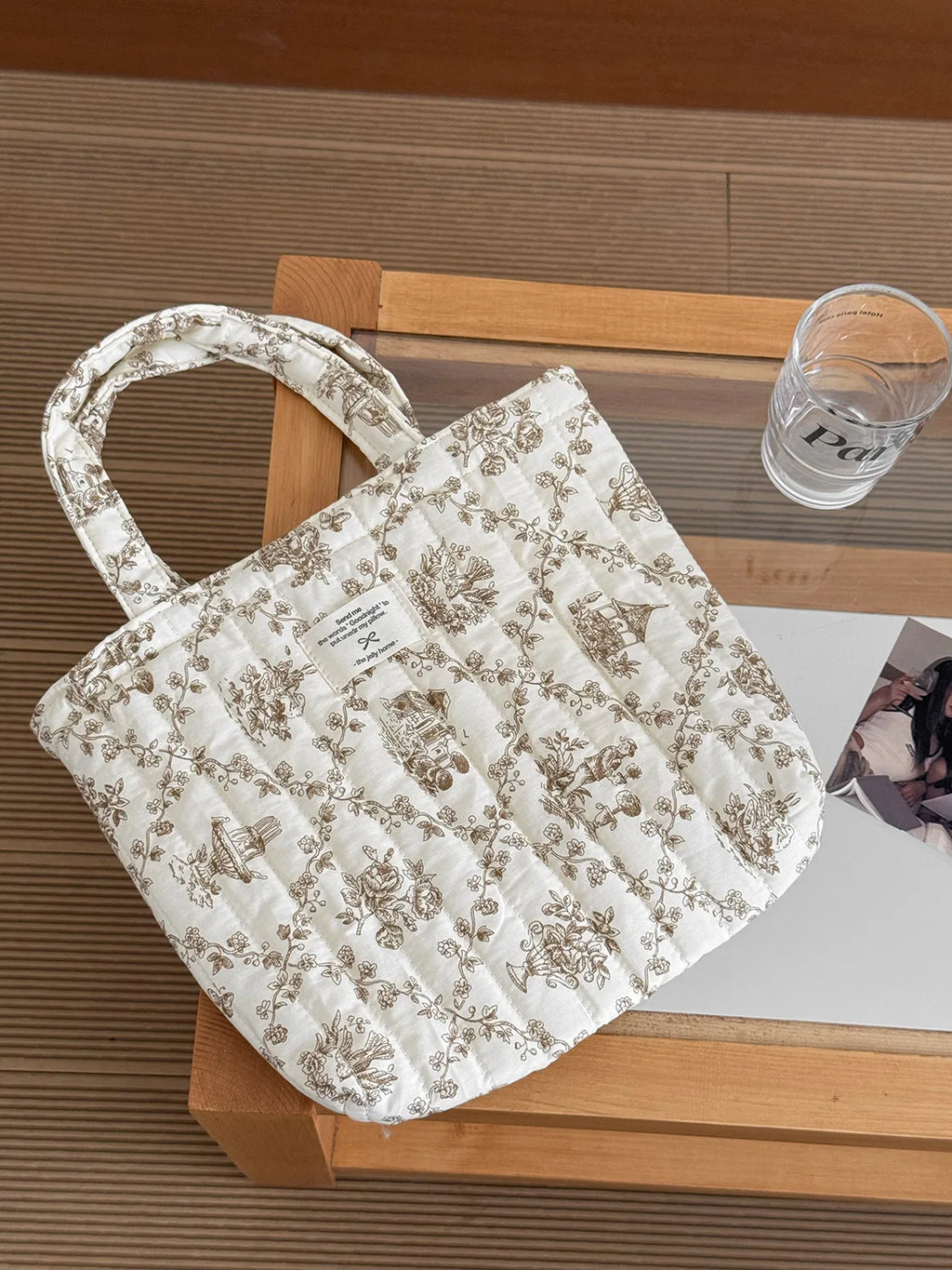 Quilted Cotton Flower Tote Bag | Boho Lunch & Shoulder Bag for Women