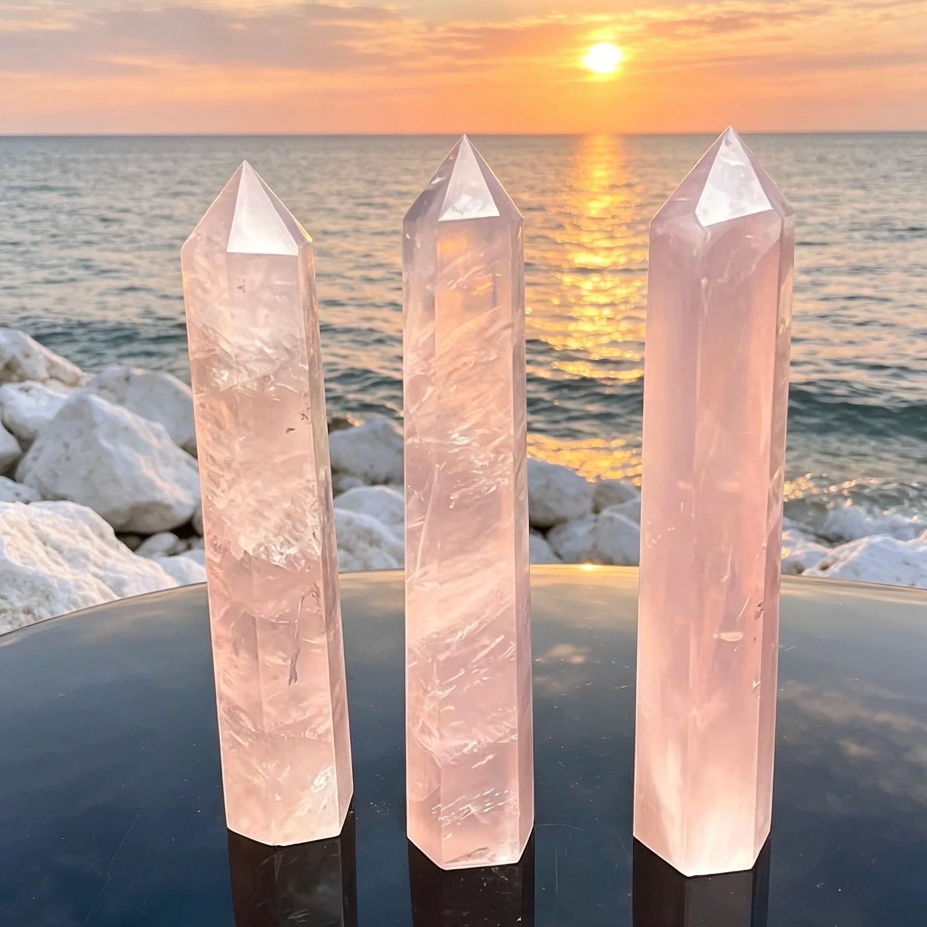 Natural Rose Quartz Crystal Tower — 6" Hexagonal Point