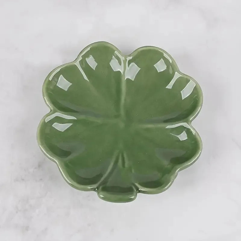 Ceramic Four-Leaf Clover Jewelry Tray — Nordic Style Crystal & Trinket Dish