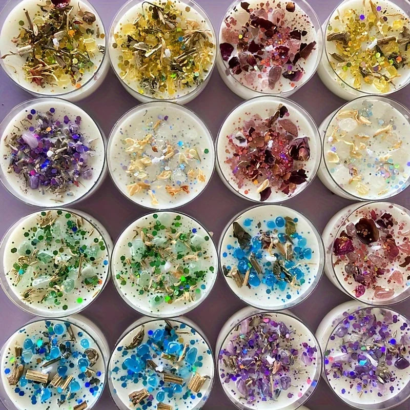 Crystal Stone & Dried Flower Scented Candles — Gift Set of 6