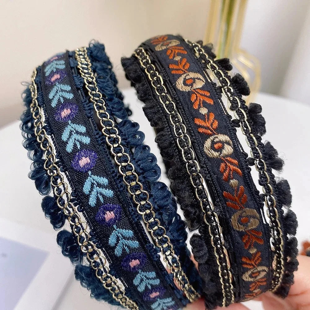 Boho Embroidery Wide Headband | Retro Style Women's Hair Hoop