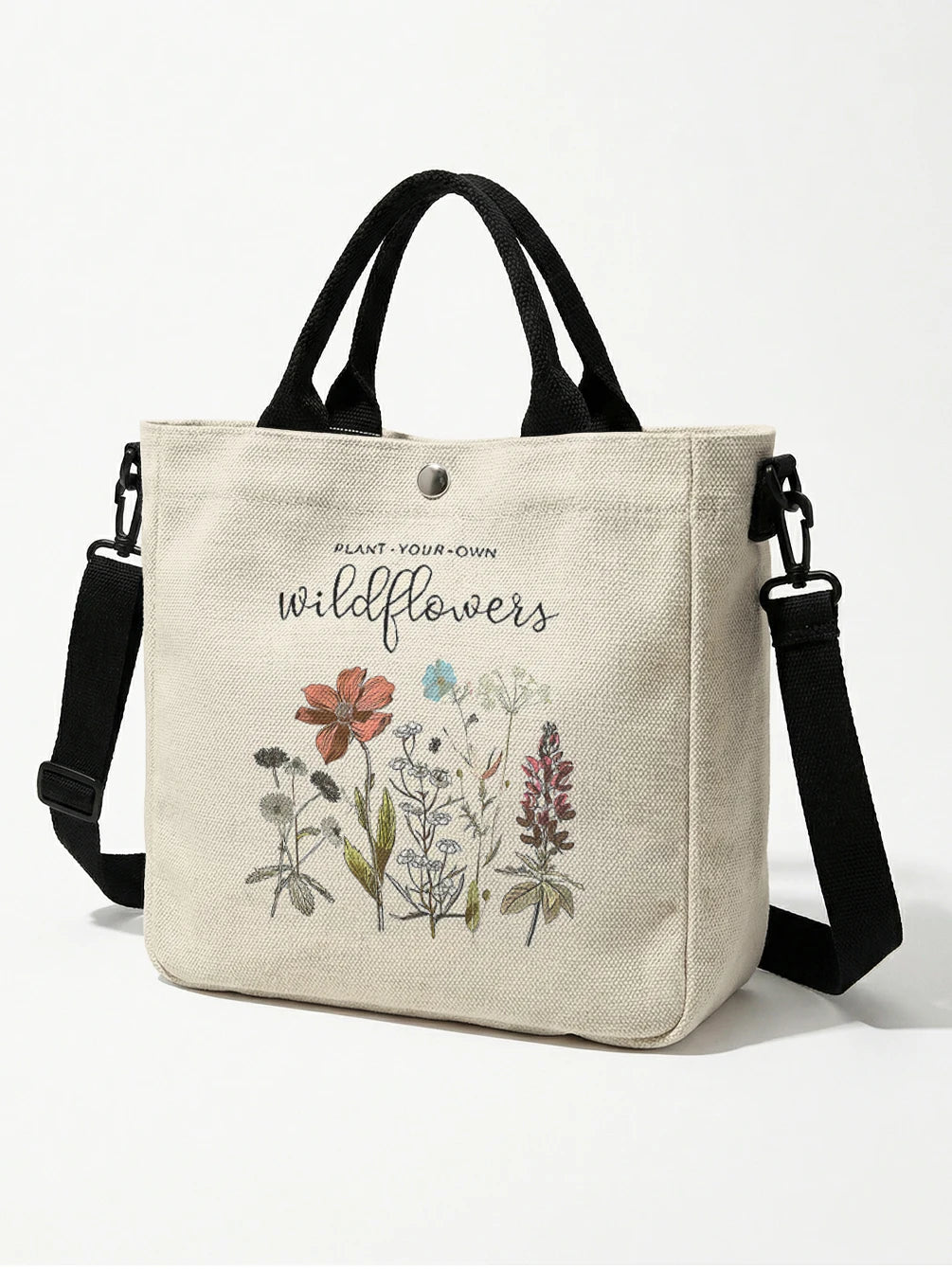 Wildflower Tote Bag with Detachable Shoulder Strap