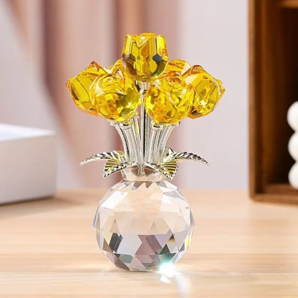 Crystal Rose Bouquet Sculpture — Handmade Rainbow Light Ornament