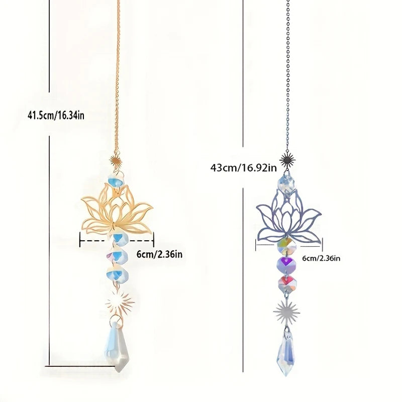 Metal Lotus Crystal Suncatcher Charm Pendant