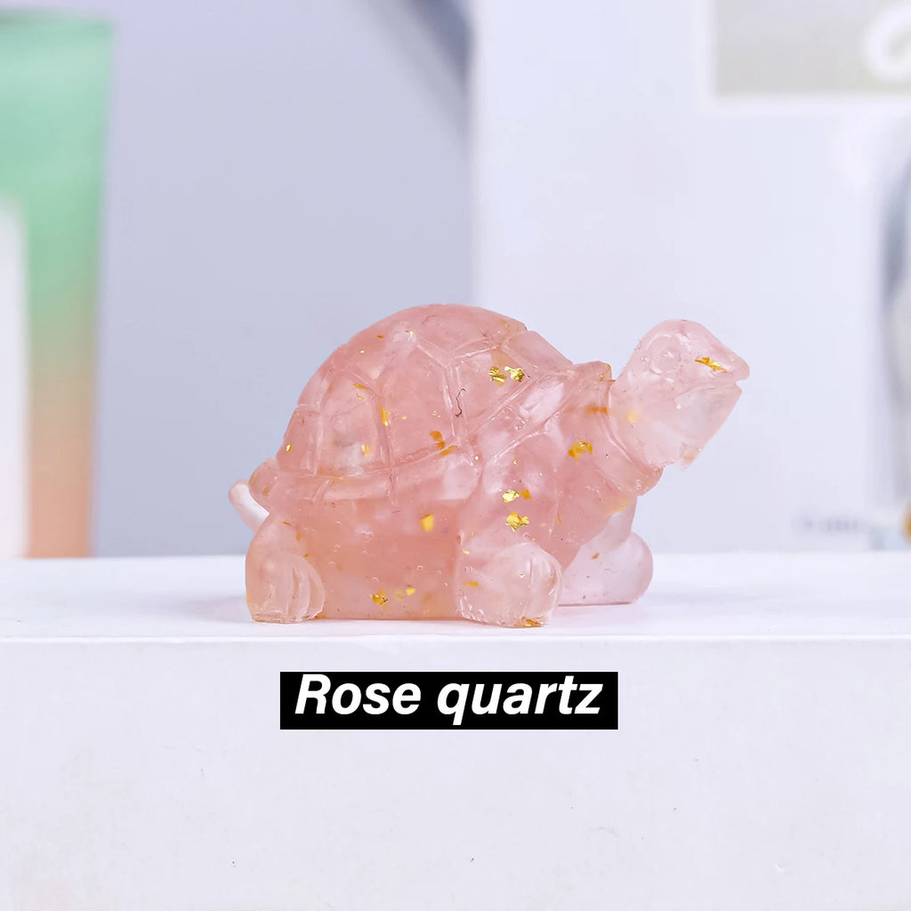 Natural Crystal Stone Turtle Statue — Reiki Figurine & Feng Shui Decor