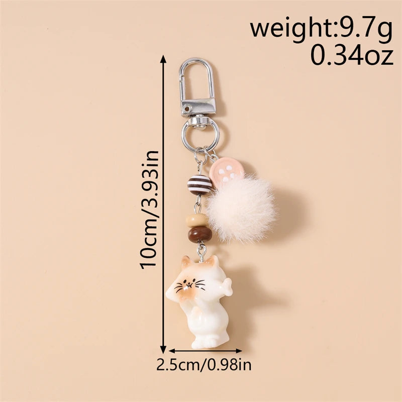 Handmade Cat Charm Keychain – Cute Animal Bead Keyring & Bag Pendant