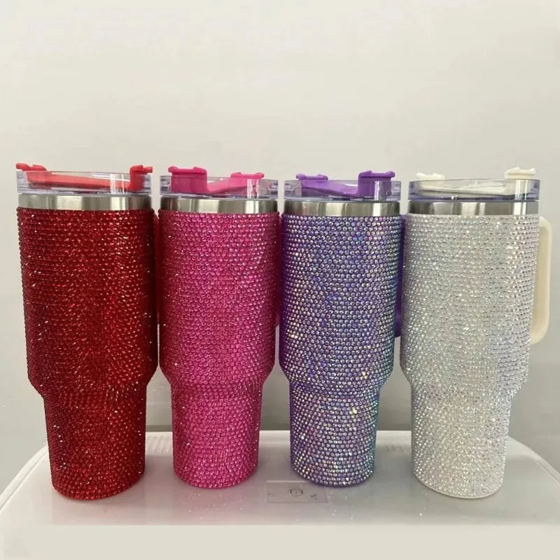 40oz Rhinestone Diamond Tumbler | Shiny Glitter Travel Cup with Straw