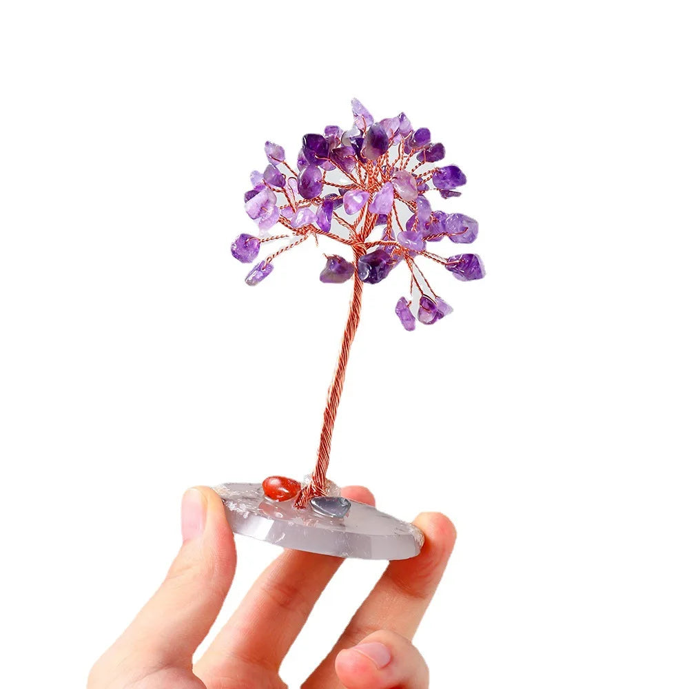 Mini Crystal Tree on Natural Agate Slice Base | Wire-Wrapped Healing Stone Desk Decor