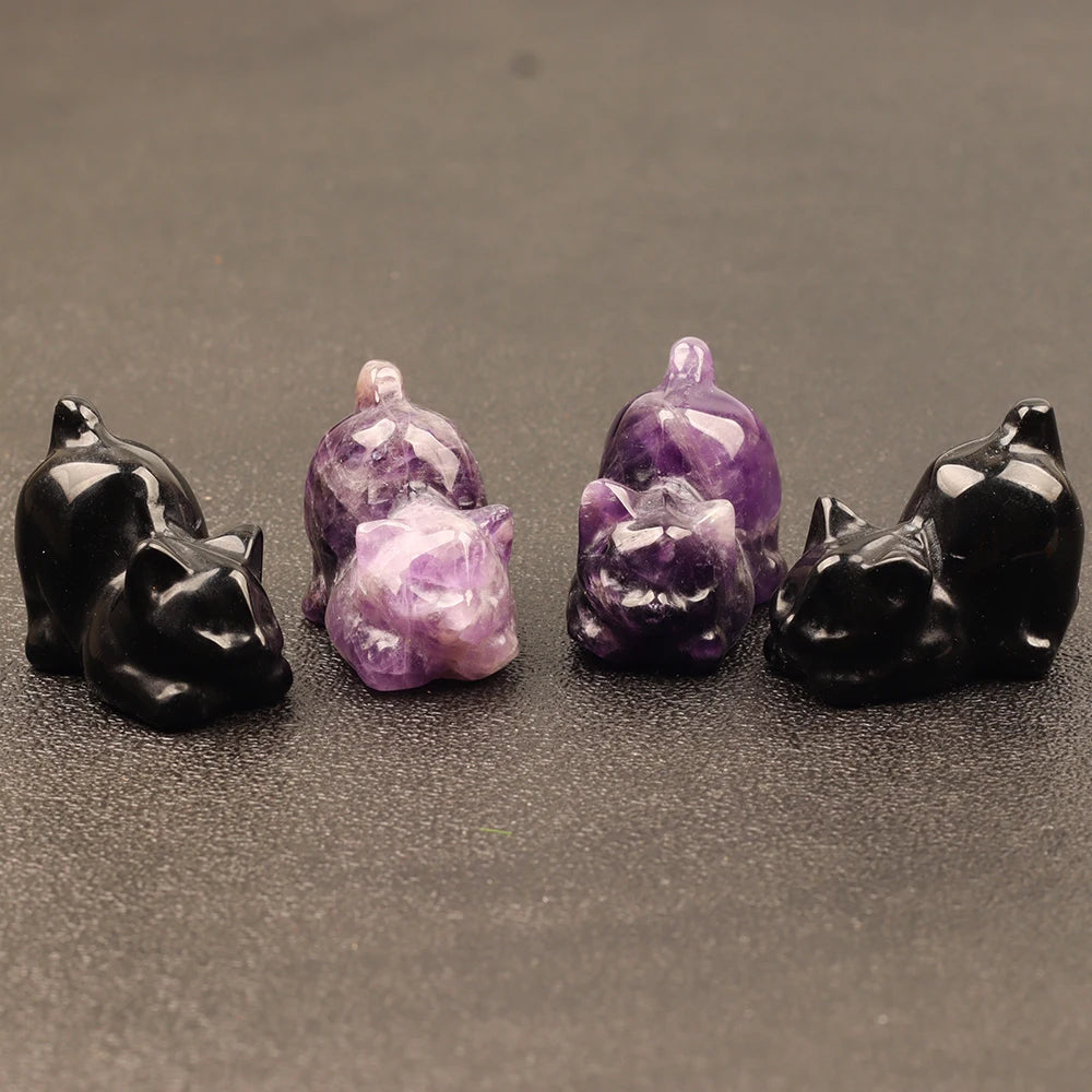Carved Crystal Cat Figurine — Natural Stone Chakra Decor