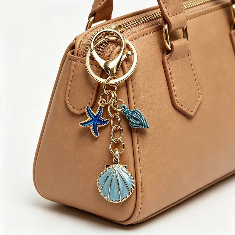 Boho Sea Star & Shell Pearl Bag Charm – Summer Handbag & Keychain Pendant