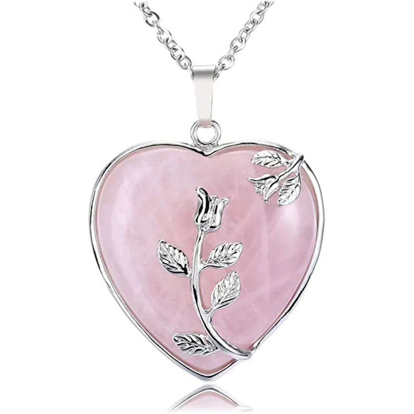 Rose Quartz Crystal Pendant Necklace | Wire Wrapped Healing Jewelry