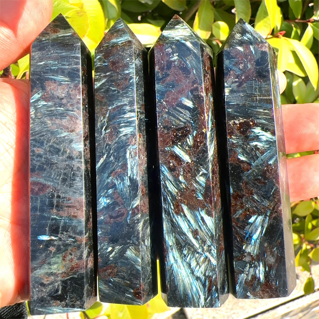 Natural Astrophyllite & Arfvedsonite Crystal Tower — Flashy Metaphysical Stone Obelisk