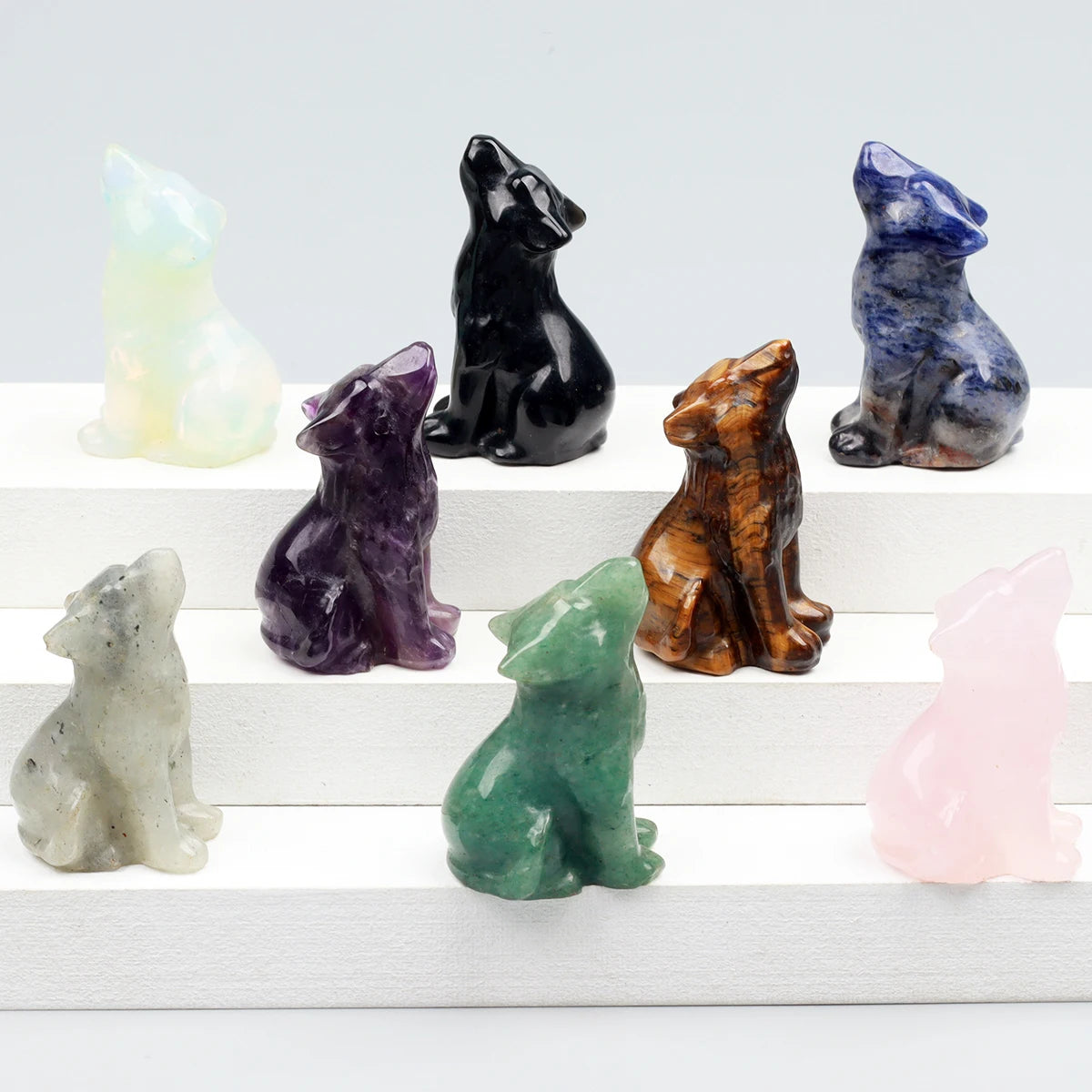 Carved Wolf Crystal Energy Stones
