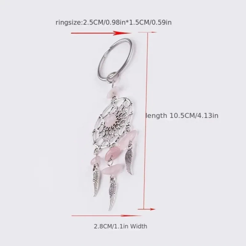 Crystal Stone Dream Catcher Keychain — Boho Bag Charm for Women