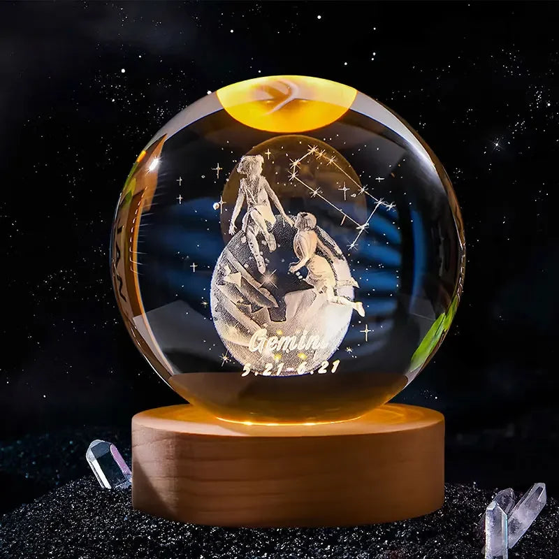 Engraved Glass Sphere LED Light | Zodiac & Whimsical Designs