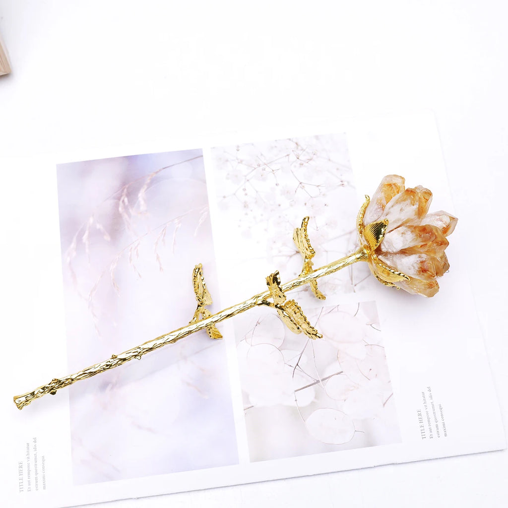 Natural Crystal Rose Cluster Flower Tree — Home Décor Gift Ornament