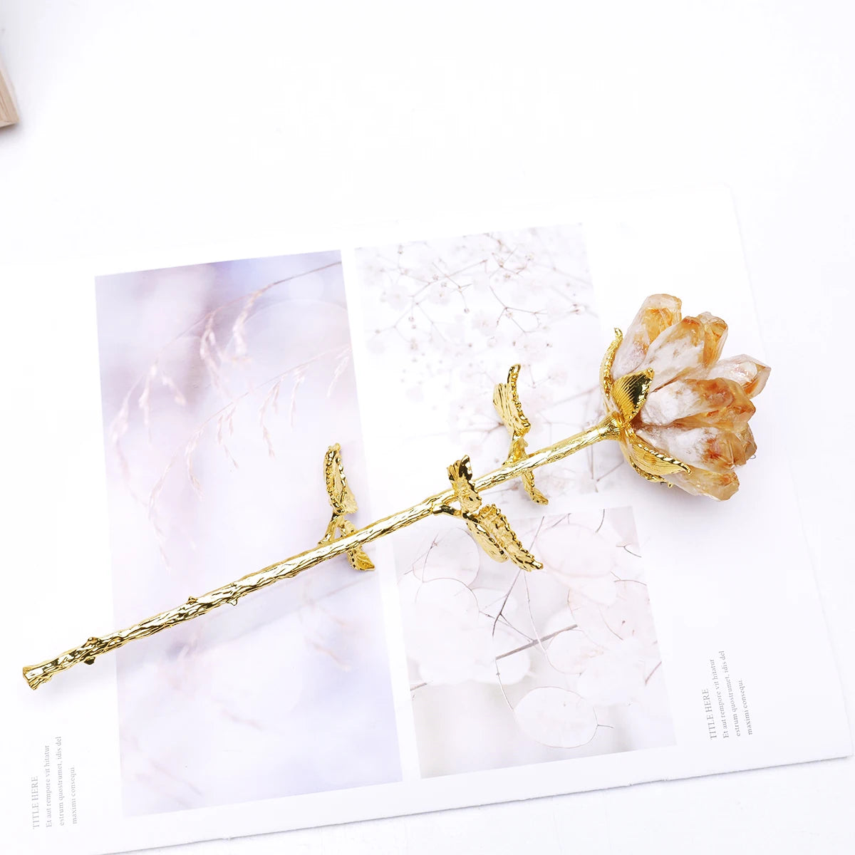 Natural Crystal Rose Cluster Flower Tree — Home Décor Gift Ornament