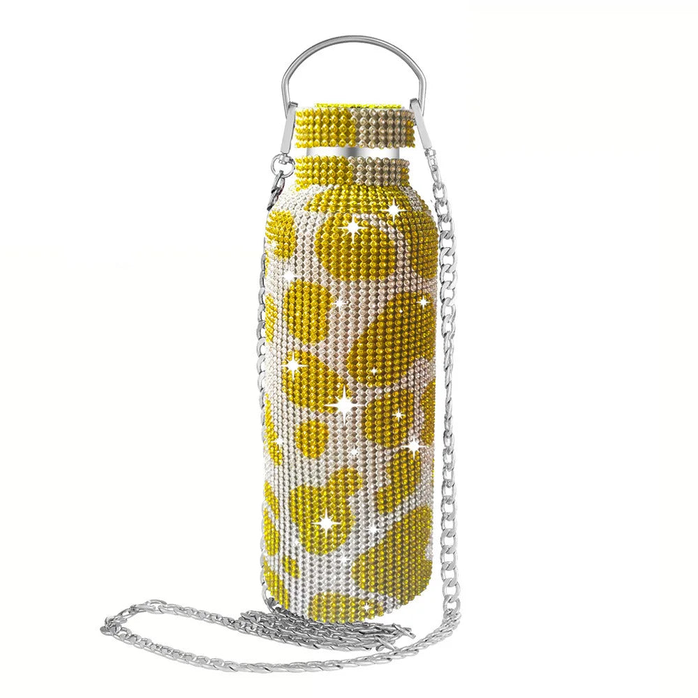 Shiny Glitter & Leopard Print Tumbler | Insulated Stainless Steel Cup with Chain