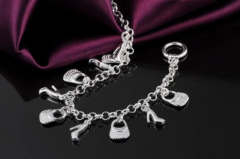 925 Sterling Silver Shoes & Bags Charm Bracelet – Fashion Jewelry Gift for Women