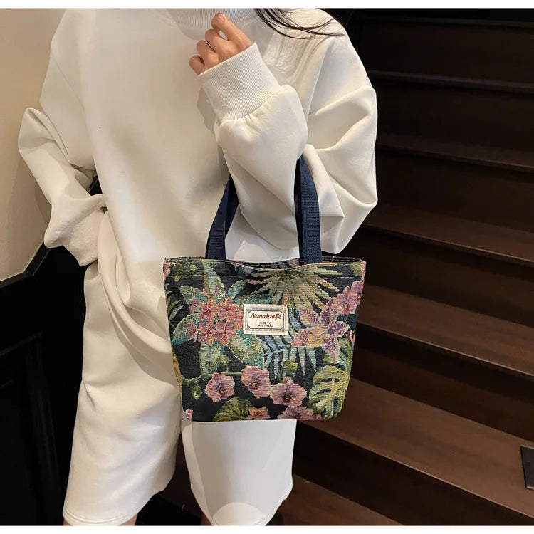 Floral Canvas Shoulder Tote | Four Colors & Two Sizes