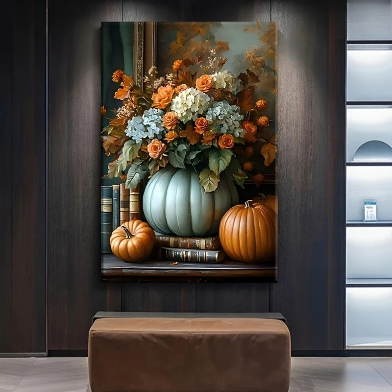 Autumn Pumpkin & Floral Canvas Print | Unframed Wall Art