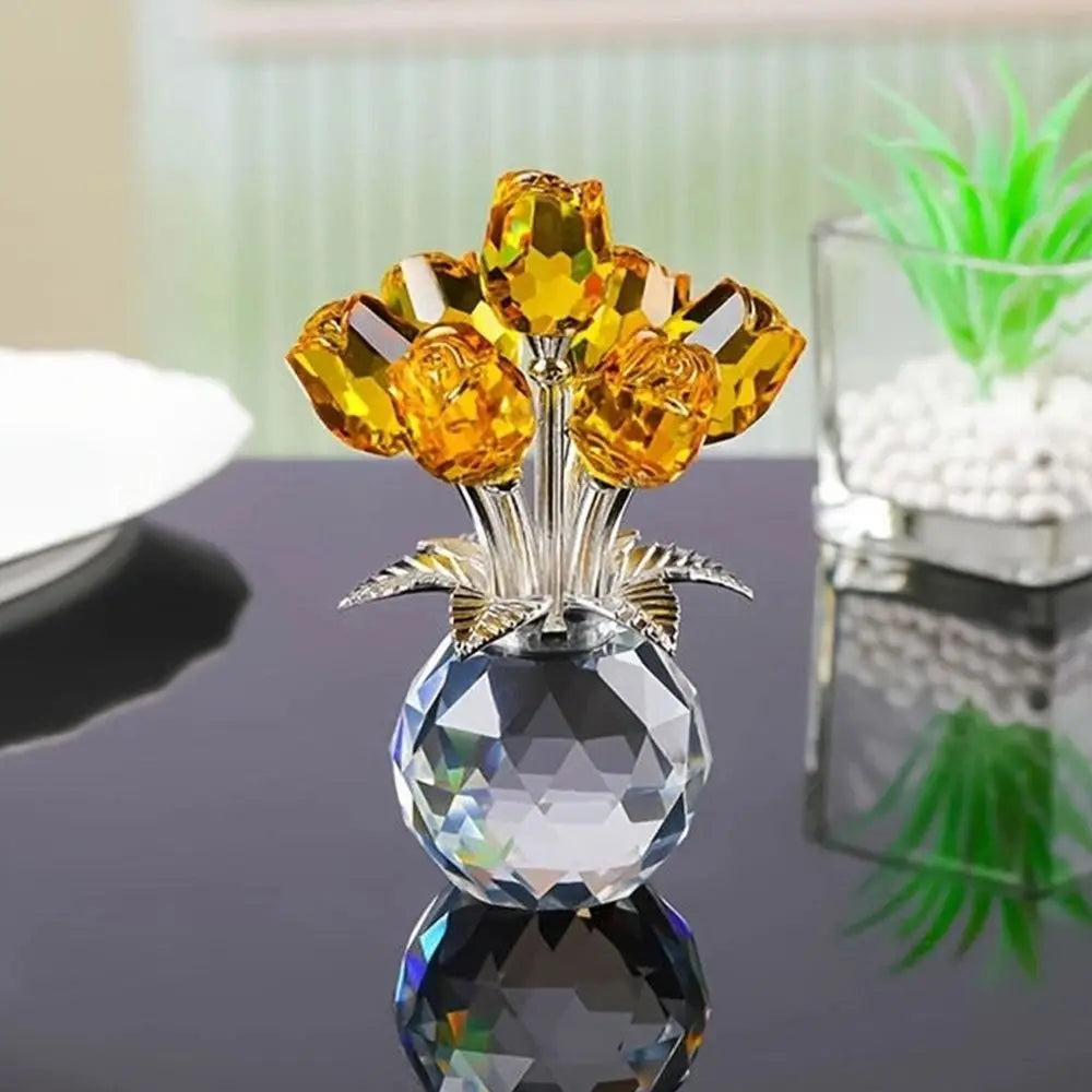 Crystal Rose Bouquet Sculpture — Handmade Rainbow Light Ornament