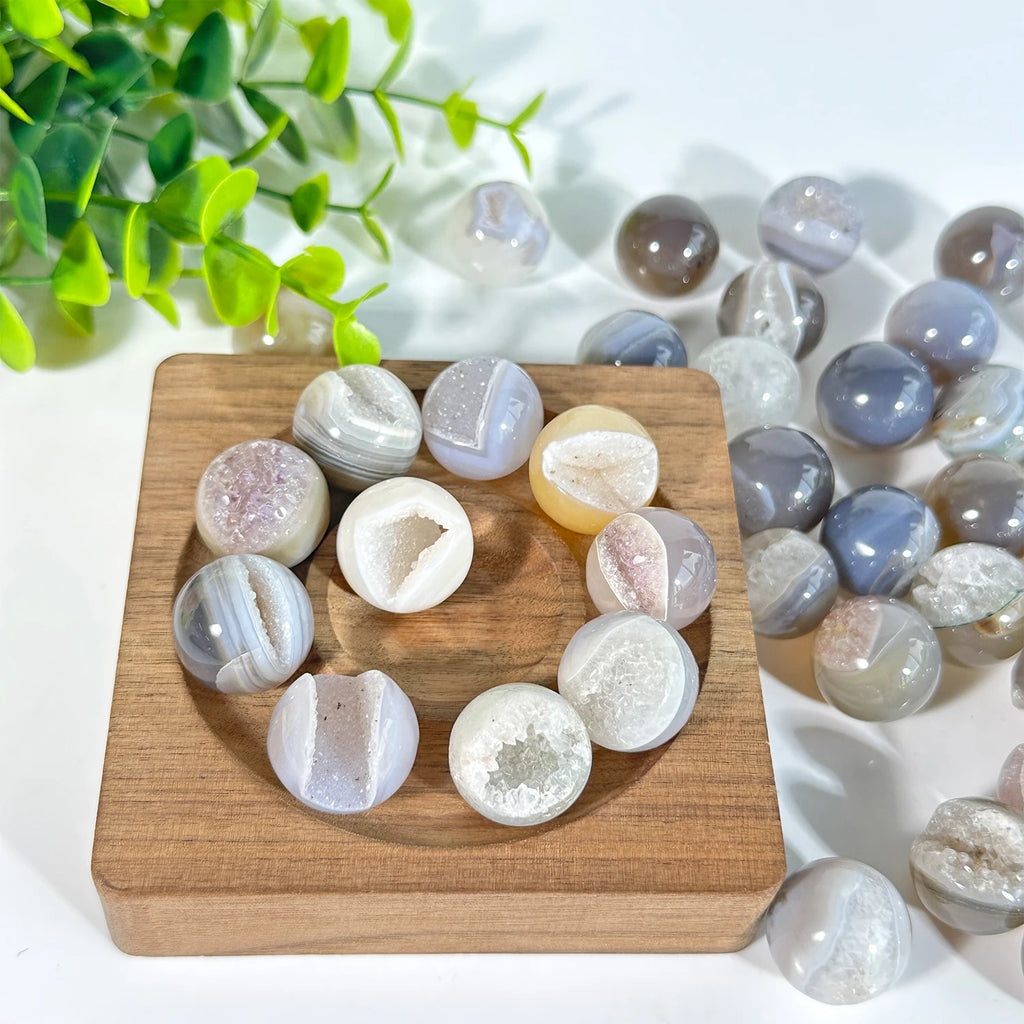 Natural Agate Geode Sphere | Earthy Crystal Ball for Healing & Décor