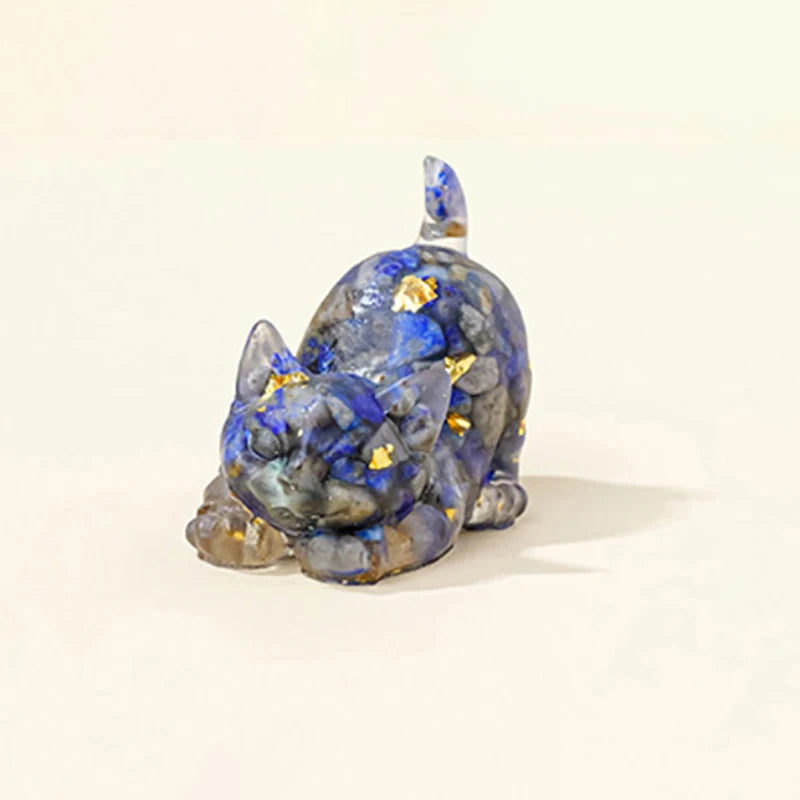 Natural Crystal Cat Figurine — Stone Sculpture Desktop Décor