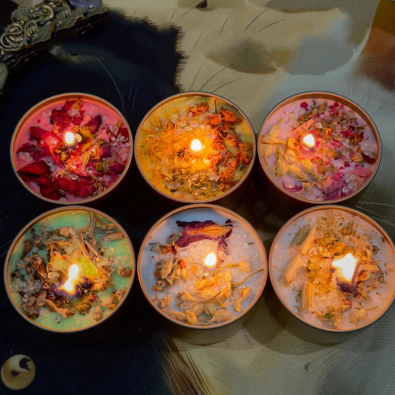 Crystal & Dried Flower Soy Wax Candle — Iron Tin Gift Candle
