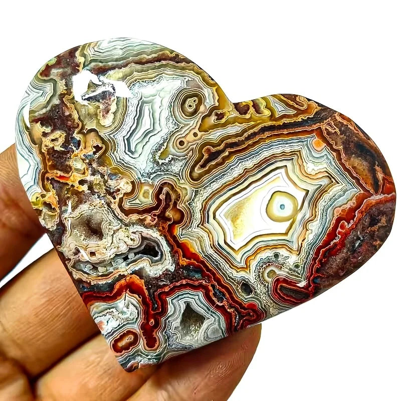 Natural Mexican Crazy Lace Agate Heart — Raw Crystal Slab