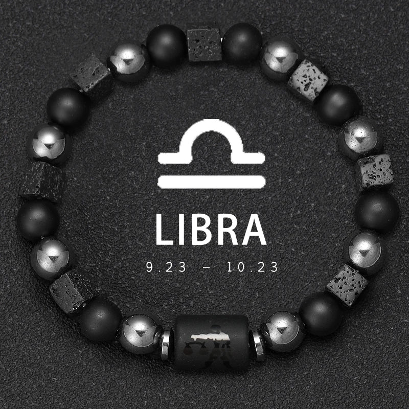 Zodiac Sign Volcanic Stone Bead Bracelet