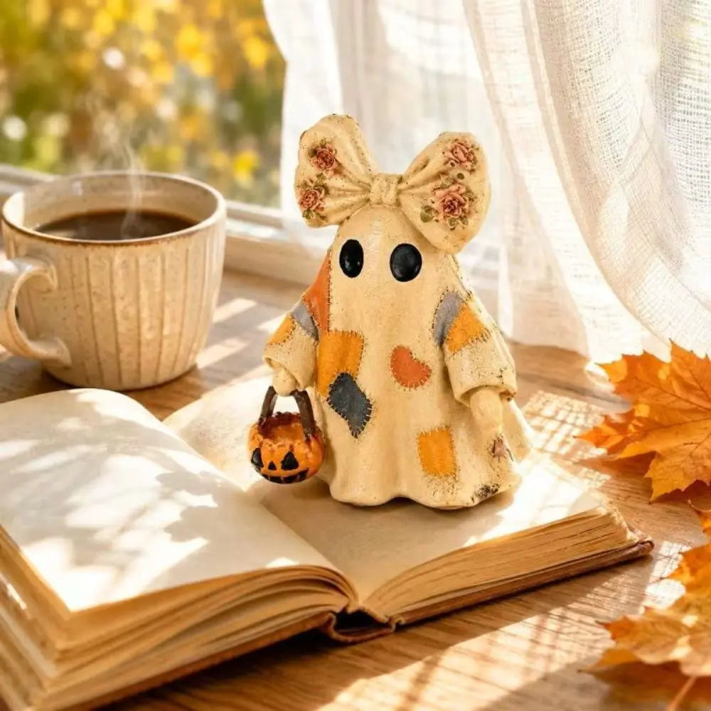 Bow Ghost Resin Figurine | Rustic Halloween Shelf & Mantel Decor
