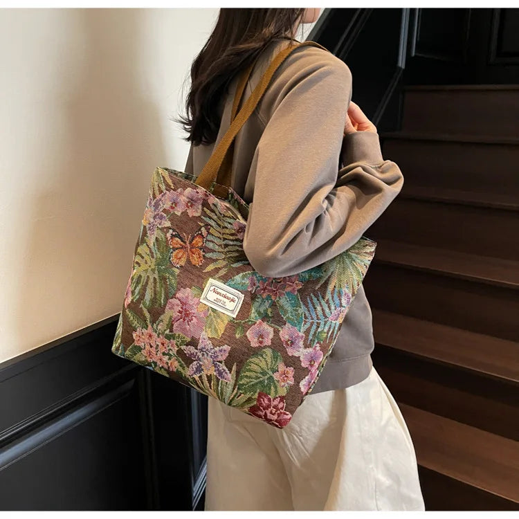 Floral Canvas Shoulder Tote | Four Colors & Two Sizes