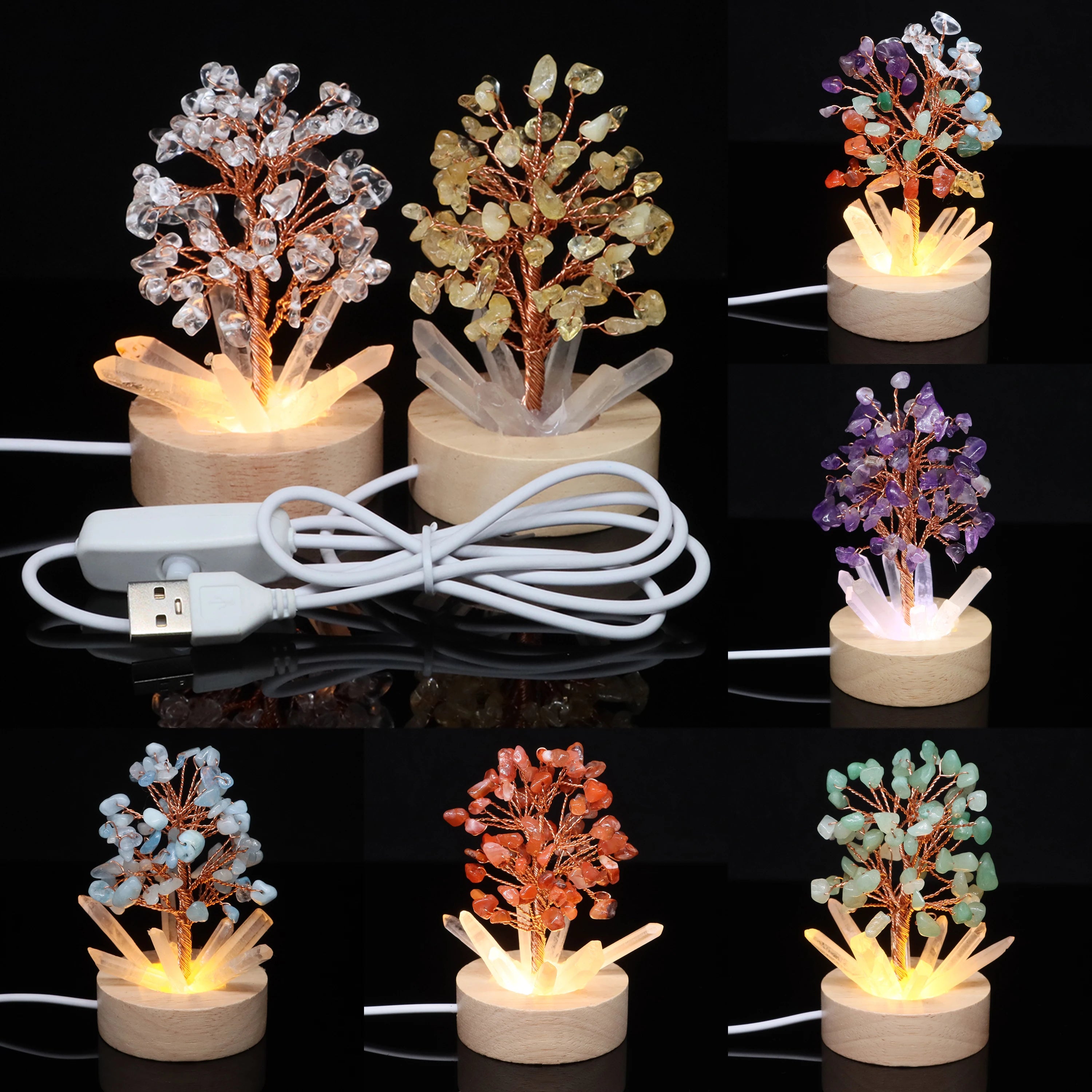 Crystal Tree Lamp – Natural Stone Reiki Healing Décor