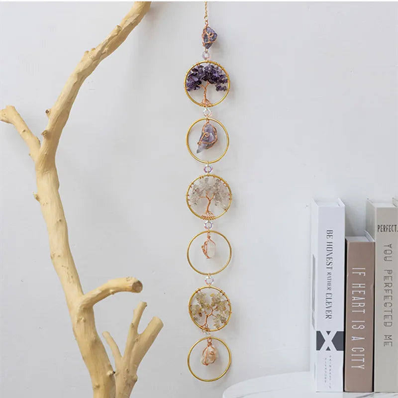 7 Chakra Crystal Tree of Life Hanging — Natural Gemstone Suncatcher