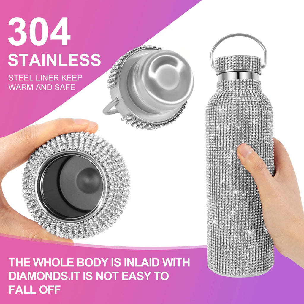 Shiny Glitter & Leopard Print Tumbler | Insulated Stainless Steel Cup with Chain